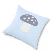 knitted cushion with cute mushroom in elegant grey color
