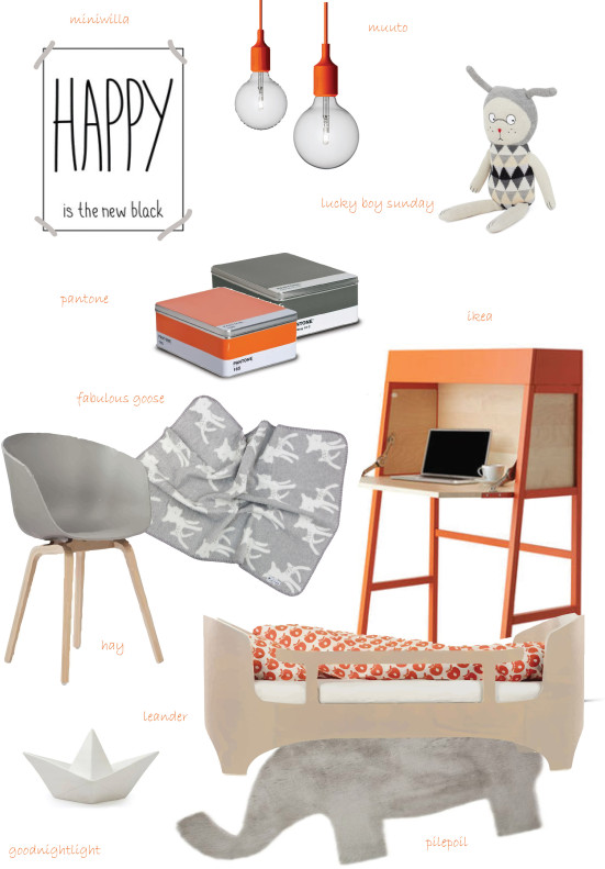 Stylish inspiration for kid’s room décor, grey and orange, modern, elegant and happy